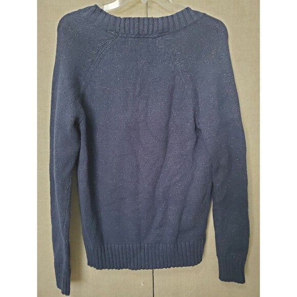 Old Navy Blue Metallic Thread Wool Blend Pullover Sweater Hand Warmer Size Large - Picture 6 of 8